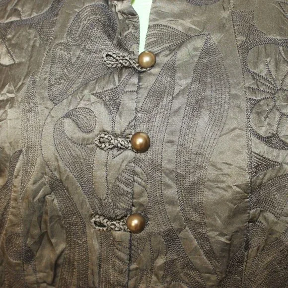 COLDWATER CREEK Olive Green Quilted Jacket Size Large Button Front Oriental L/S - Picture 10 of 13